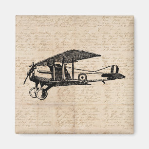 Classic Airplane Antique Aviation Art Script Paper Magnet