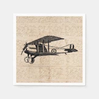 Classic Airplane Antique Aviation Art Script Paper Napkins