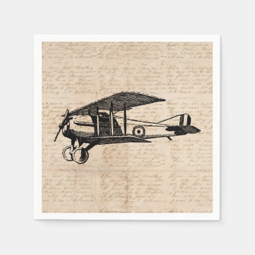 Classic Airplane Antique Aviation Art Script Paper Napkins