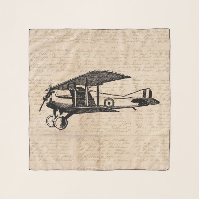 Classic Airplane Antique Aviation Art Script Paper Scarf (Front)