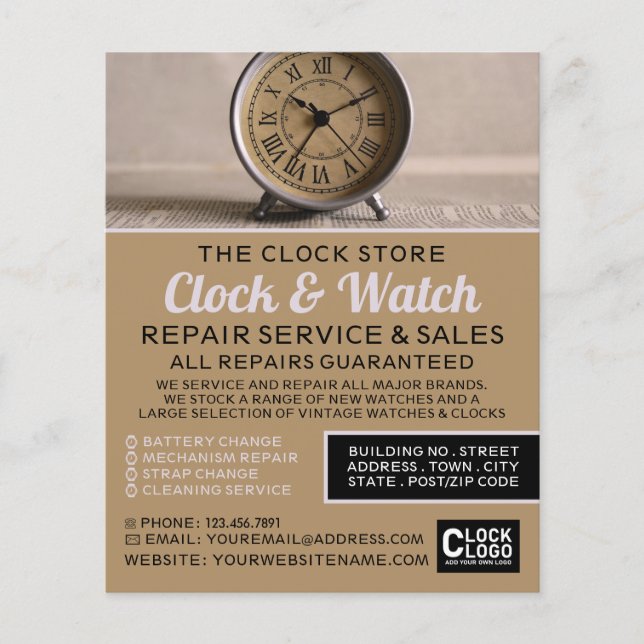 Classic Alarm Clock, Horologist Advertising Flyer (Front)