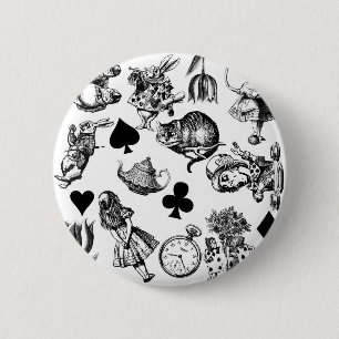 Classic Alice adventures in wonderland characters Button