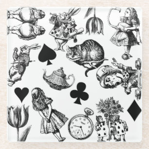 Classic Alice adventures in wonderland characters Glass Coaster