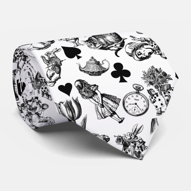 Classic Alice adventures in wonderland characters Neck Tie (Rolled)
