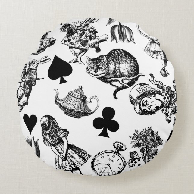 Classic Alice adventures in wonderland characters Round Pillow (Front)