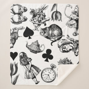 Classic Alice adventures in wonderland characters Sherpa Blanket