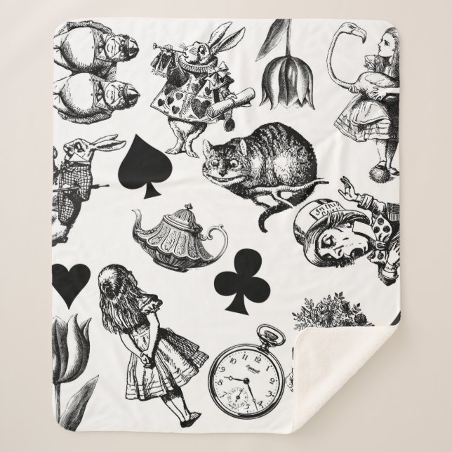 Classic Alice adventures in wonderland characters Sherpa Blanket (Front)