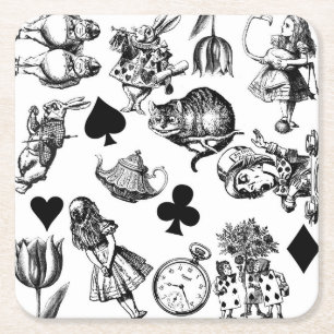 Classic Alice adventures in wonderland characters Square Paper Coaster