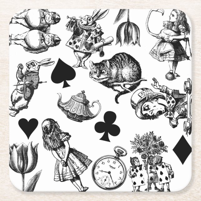 Classic Alice adventures in wonderland characters Square Paper Coaster (Front)
