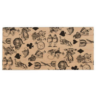 Classic Alice in Wonderland Characters: Original Wood Flash Drive