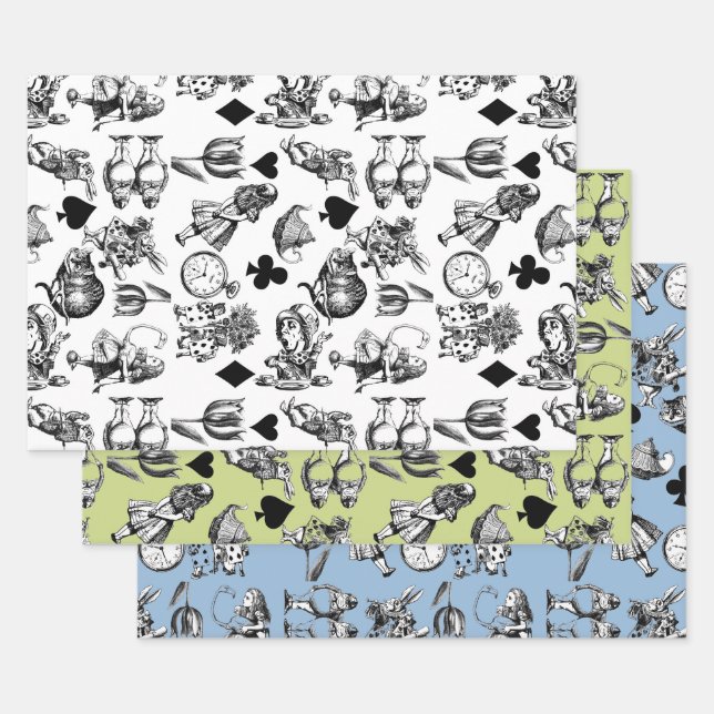  Classic Alice in Wonderland Characters: Original  Wrapping Paper Sheets (Set)