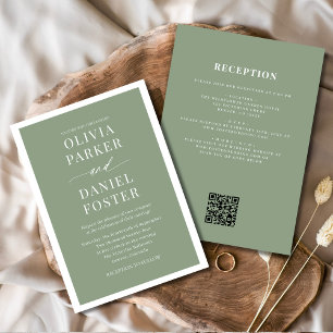 Classic All in One Sage Green QR Code Wedding Invitation
