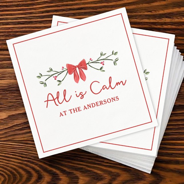 Classic "All is Calm" Personalized Christmas Party Napkins (Creator Uploaded)