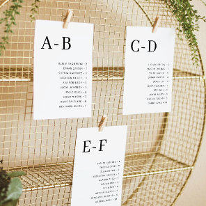 Classic Alphabetical Wedding Seating Chart Card