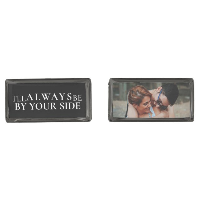 Classic Always By Your Side Memorial Photo Black Cufflinks (Front)