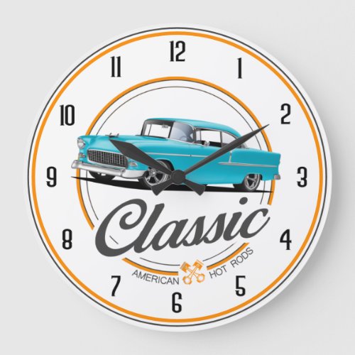 Classic American 1955 Hot Rods Large Clock