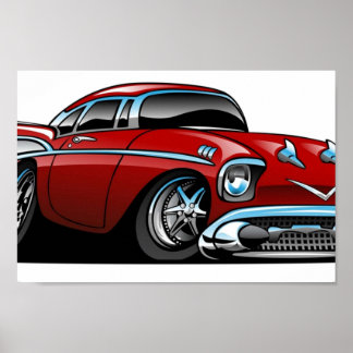 Classic American 57 Hot Rod Cartoon Poster