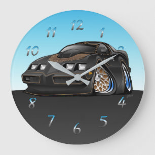 Classic American Black Muscle Car Cartoon Large Clock