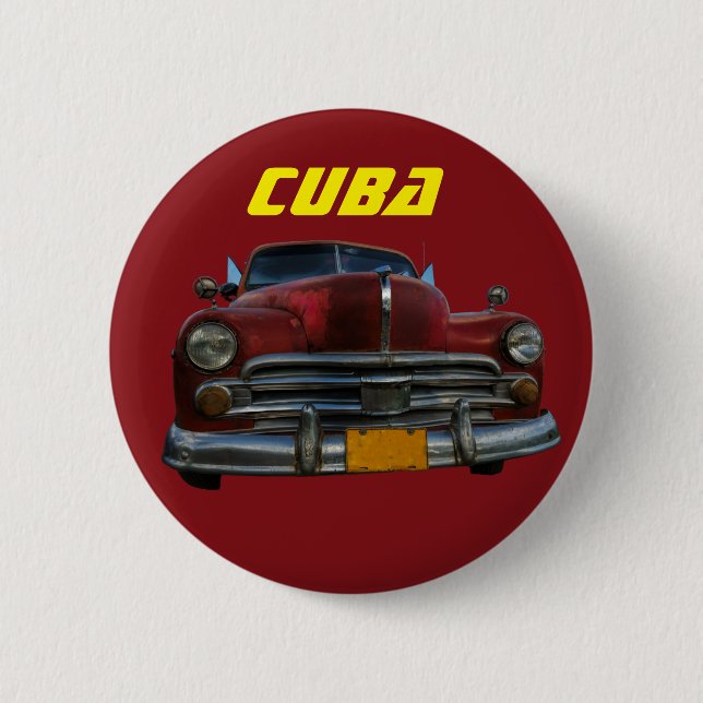 Classic American car in Vinales, Cuba Pinback Button (Front)