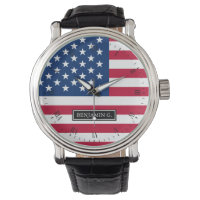 Classic  American Flag Custom Name Wristwatch