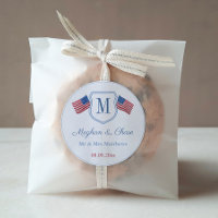 Classic American Flag Monogram Wedding Favor Classic Round Sticker
