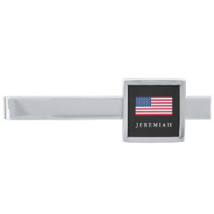 Classic American Flag Silver Finish Tie Clip