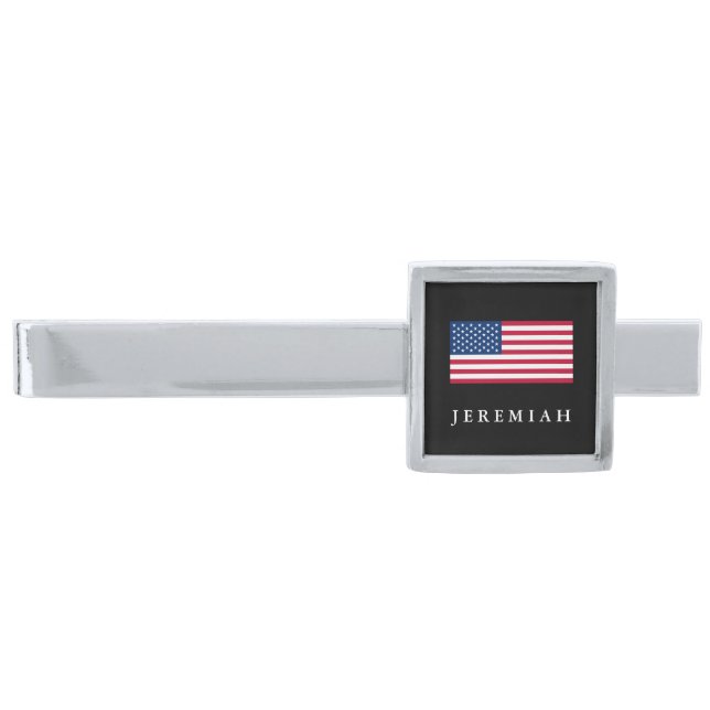 Classic American Flag Silver Finish Tie Clip (Front)