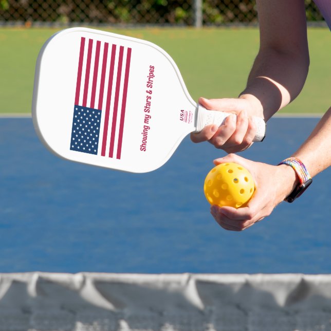Classic American Flag with Name Saying Event Pickleball Paddle (Insitu)
