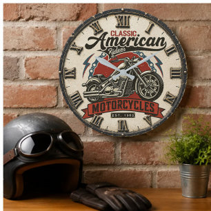 Classic American Motorcycles Vintage Cruiser  Large Clock