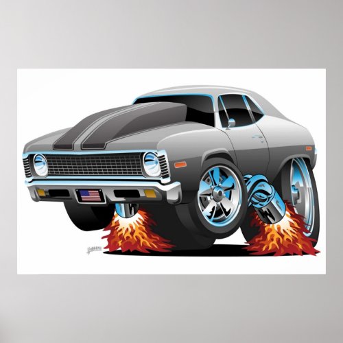Classic American Muscle Car Hot Rod Cartoon Poster