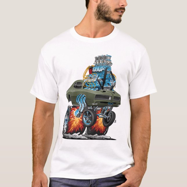 Classic American Muscle Car Hot Rod Cartoon T-Shirt (Front)