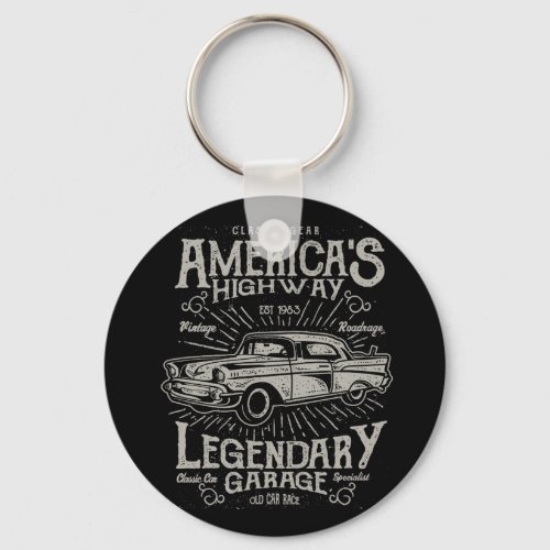 Classic American Muscle Car  Hotrods Highway Keychain