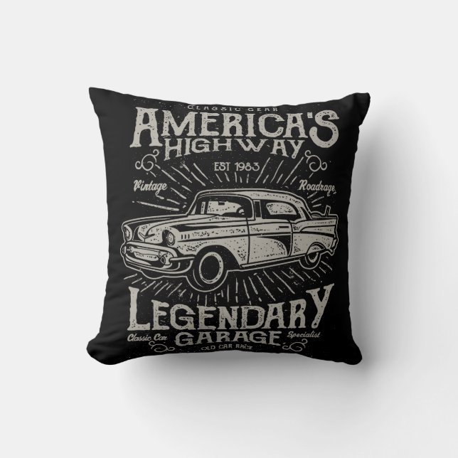 Classic American Muscle Car | Hotrod's Highway Throw Pillow (Front)