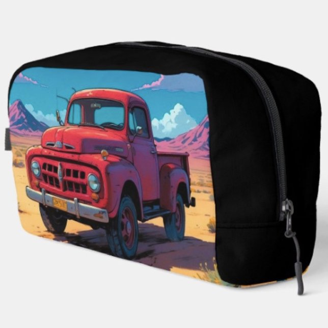 Classic American Pickup Dopp Kit (Vintage Red Truck  toiletry bag with sturdy polyester fabric with a zippered closure. )