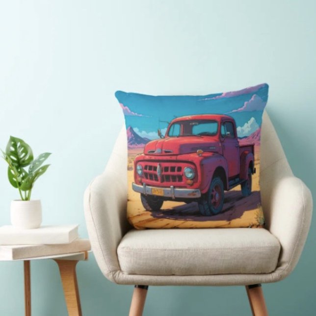 Classic American Pickup  Throw Pillow (Classic American Pickup Throw Pillow 100% polyester hidden zipper enclosure.)