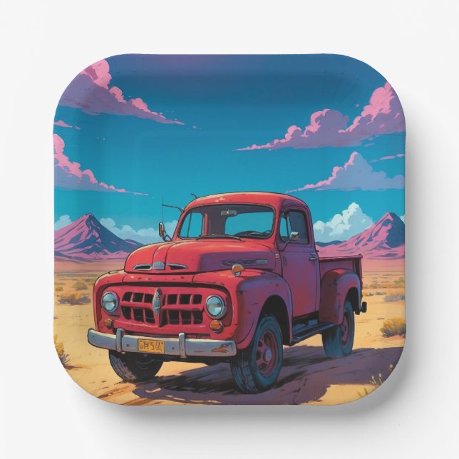Classic American Pickup Truck  Paper Plates (Front)