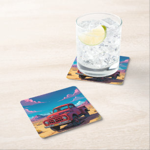 Classic American Pickup Truck Square Paper Coaster
