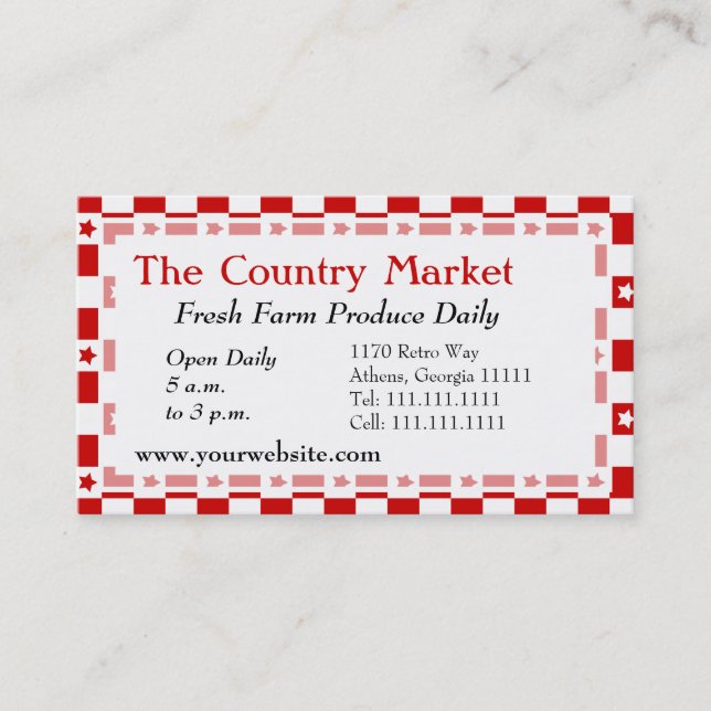 Classic American Red and White Farm House Gingham Business Card (Front)