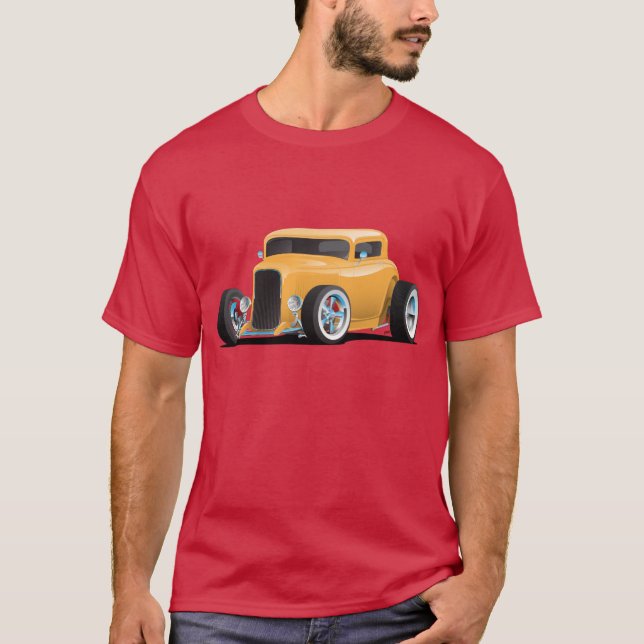Classic American Yellow 32 Hotrod Car Illustration T-Shirt (Front)