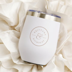 Classic Ampersand Dot Frame Personalized Wedding Thermal Wine Tumbler