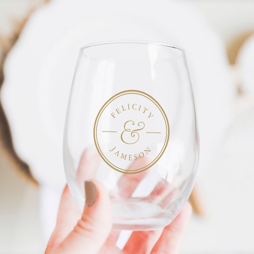 Classic Ampersand Personalized Wedding Stemless Wine Glass