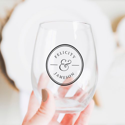 Classic Ampersand Personalized Wedding Stemless Wine Glass