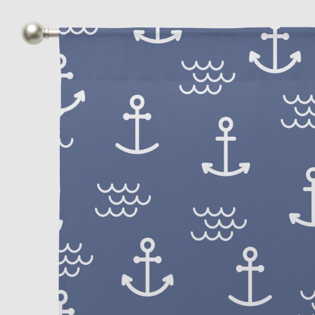 Classic Anchor and Waves Nautical Pattern Design Sheer Curtains (Pocket)