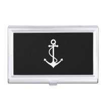 Classic Anchor Black and White Nautical Design Business Card Case