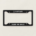 Classic Anchor Captain Name or Boat Black White License Plate Frame<br><div class="desc">Nautical Classic Anchor Captain or other Title and Your Name or Boat Name License Plate Frame.</div>