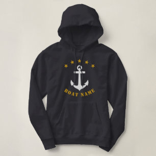 Classic Anchor Gold Star Boat Name Gray Hoodie