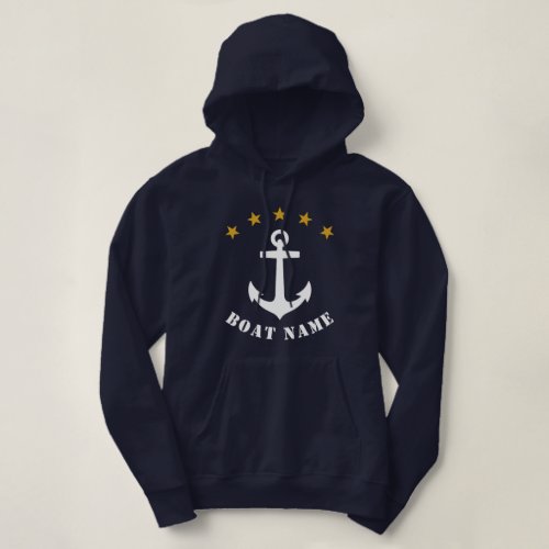 Classic Anchor Gold Star Boat Name Navy Hoodie