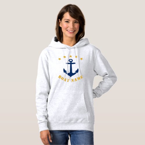 Classic Anchor Gold Star Boat Name White Hoodie