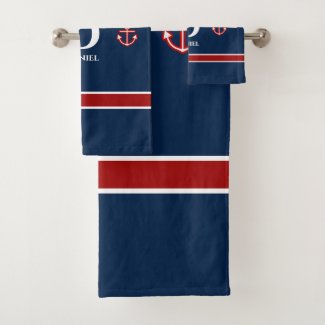 Classic Anchor Nautical Red White Blue Stripes