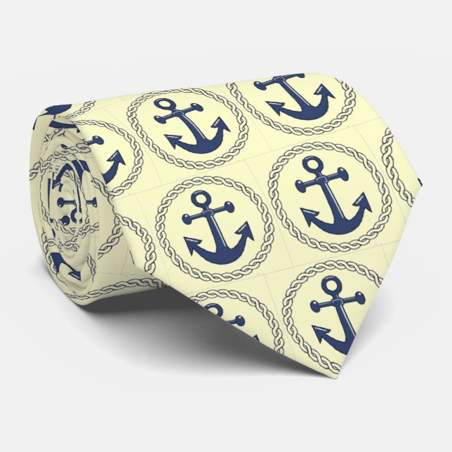 Classic Anchor Patterned Two Sided Neck Tie (Rolled)